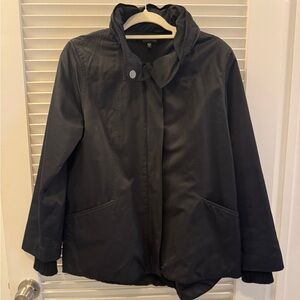 Eileen Fisher Black Waterproof Fleece-Lined Coat w/ Hideaway Hood – Medium